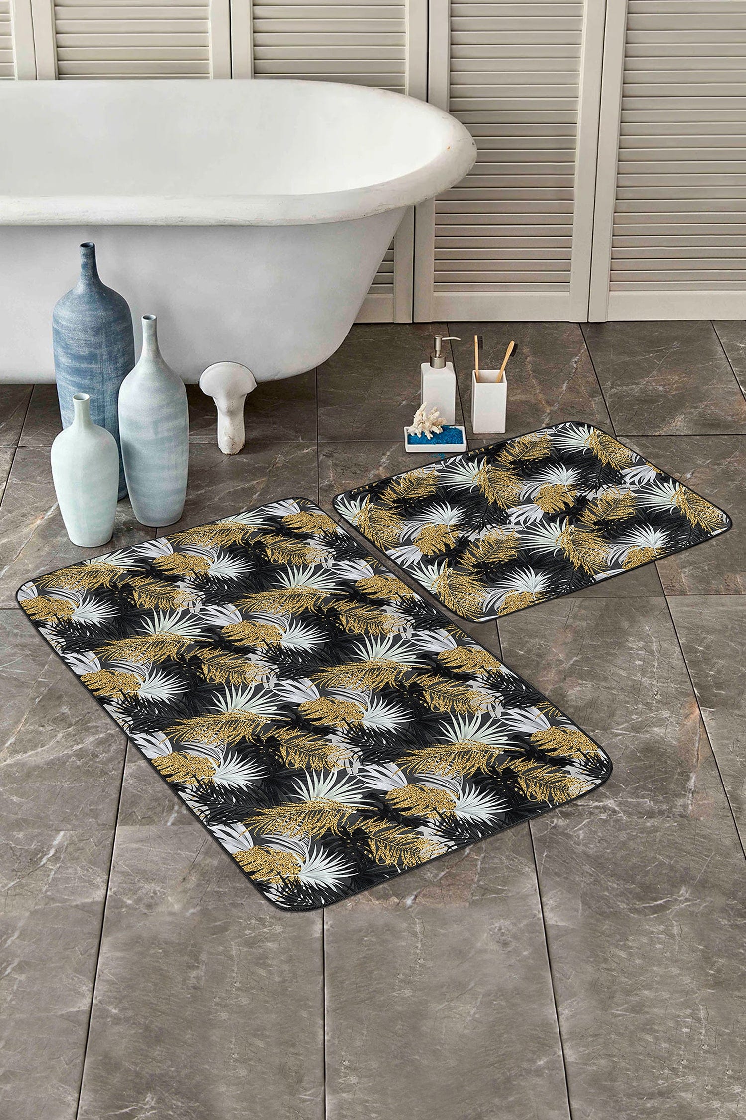 Set di 2 Tappetini da bagno antiscivolo Aslan BPS377 Rectangle Multicolore, 100 x 60 cm / 60 x 50 cm (2)