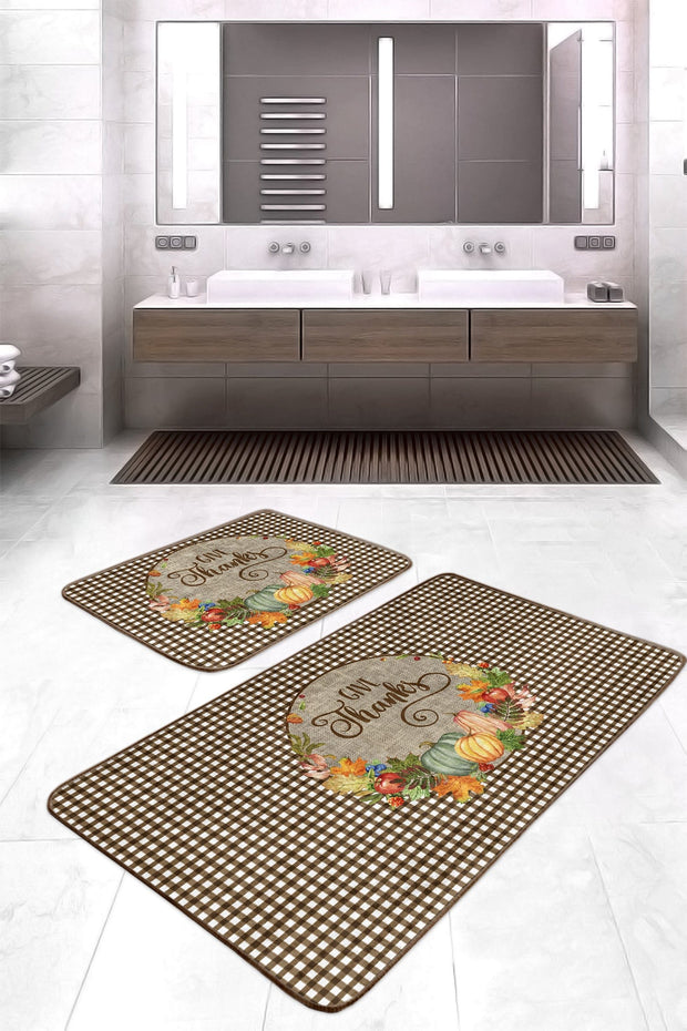 Set di 2 Tappetini da bagno antiscivolo Aslan BPS379 Rectangle Multicolore, 100 x 60 cm / 60 x 50 cm (2)