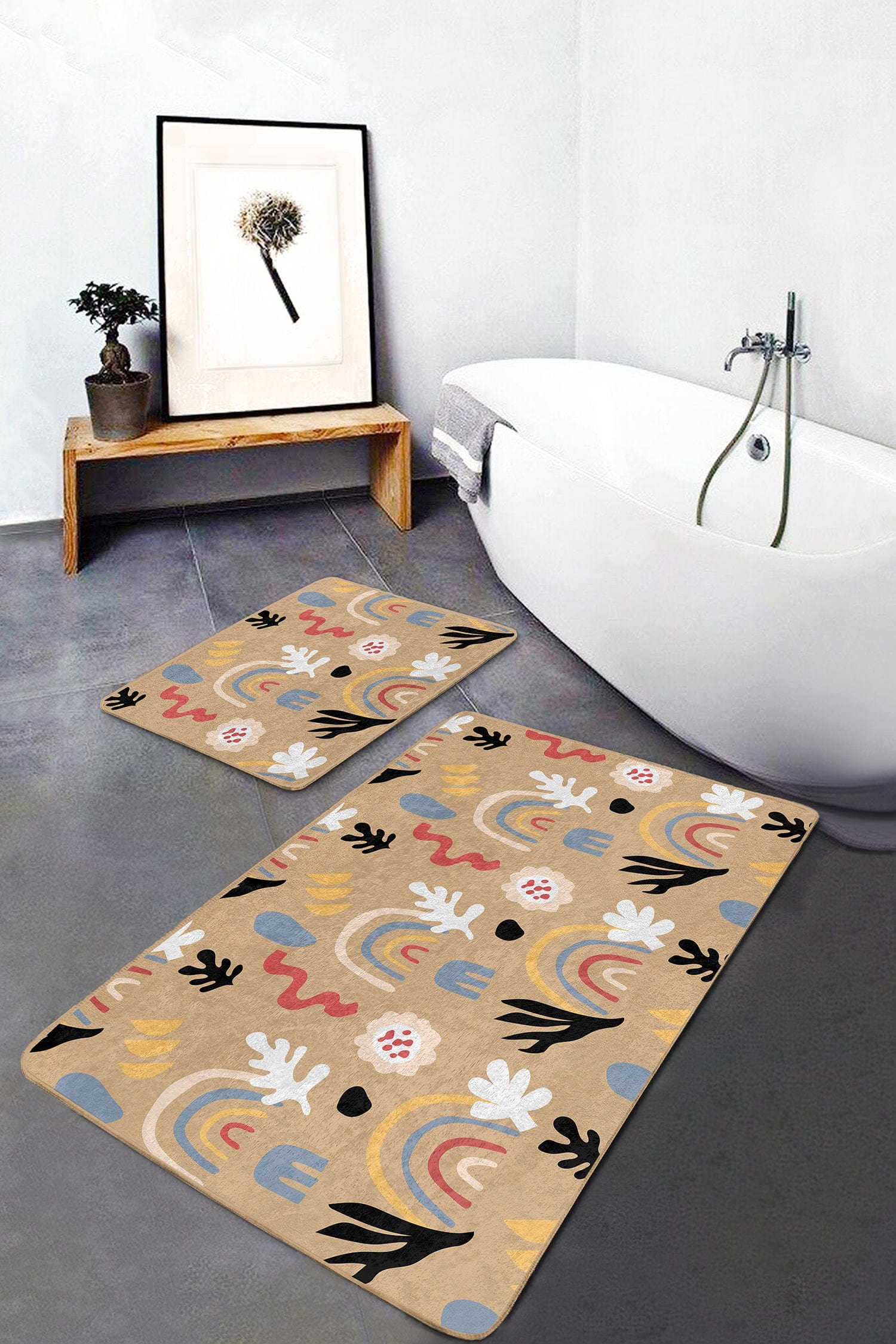 Set di 2 Tappetini da bagno antiscivolo Asli BPS195 Rectangle Multicolore, 100 x 60 cm / 60 x 50 cm