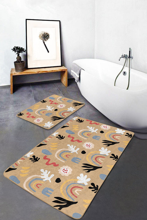 Set di 2 Tappetini da bagno antiscivolo Asli BPS195 Rectangle Multicolore, 100 x 60 cm / 60 x 50 cm