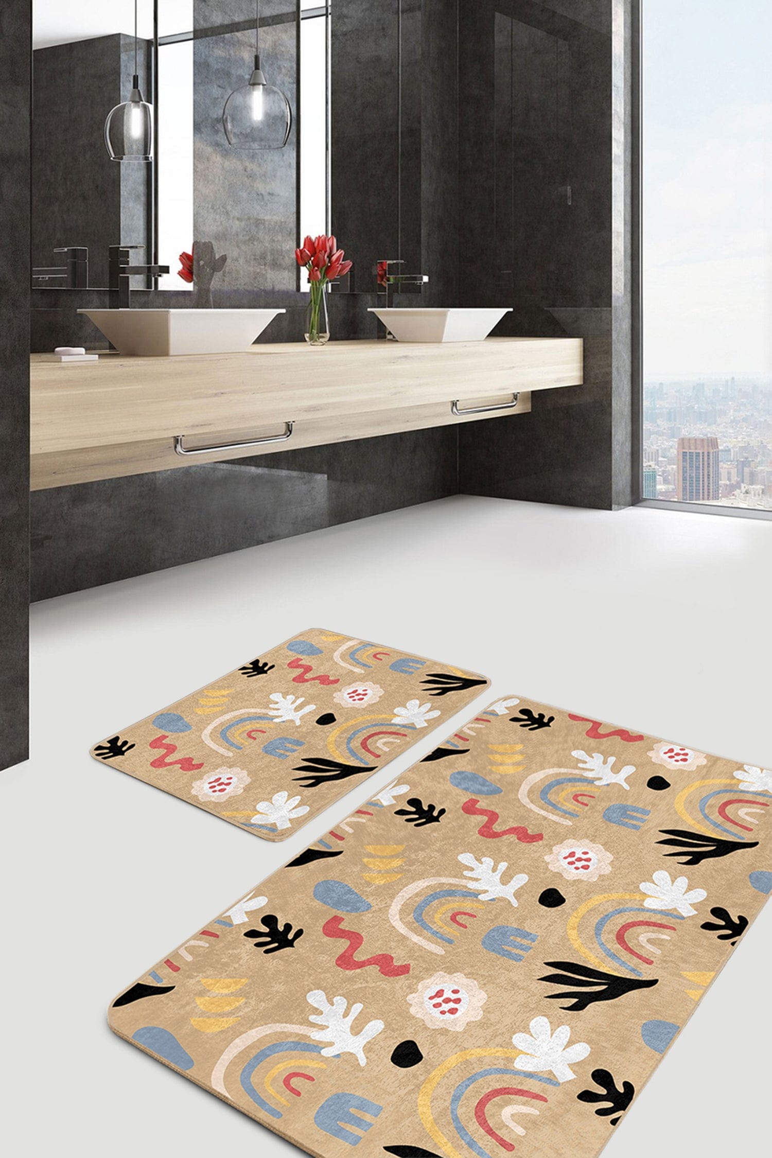 Set di 2 Tappetini da bagno antiscivolo Asli BPS195 Rectangle Multicolore, 100 x 60 cm / 60 x 50 cm (2)