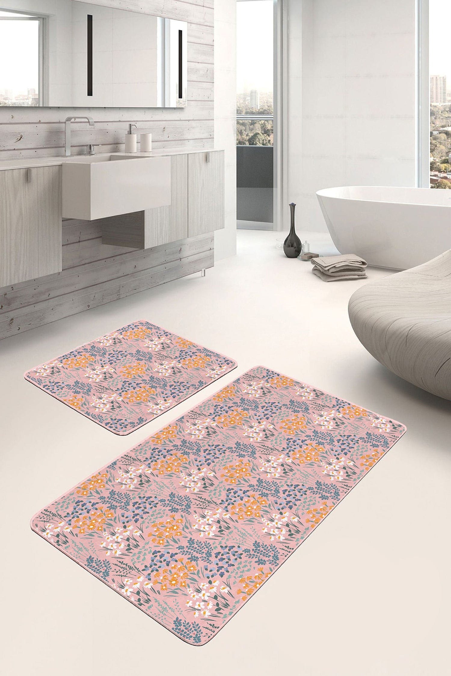 Set di 2 Tappetini da bagno antiscivolo Asli BPS198 Rectangle Multicolore, 100 x 60 cm / 60 x 50 cm (2)