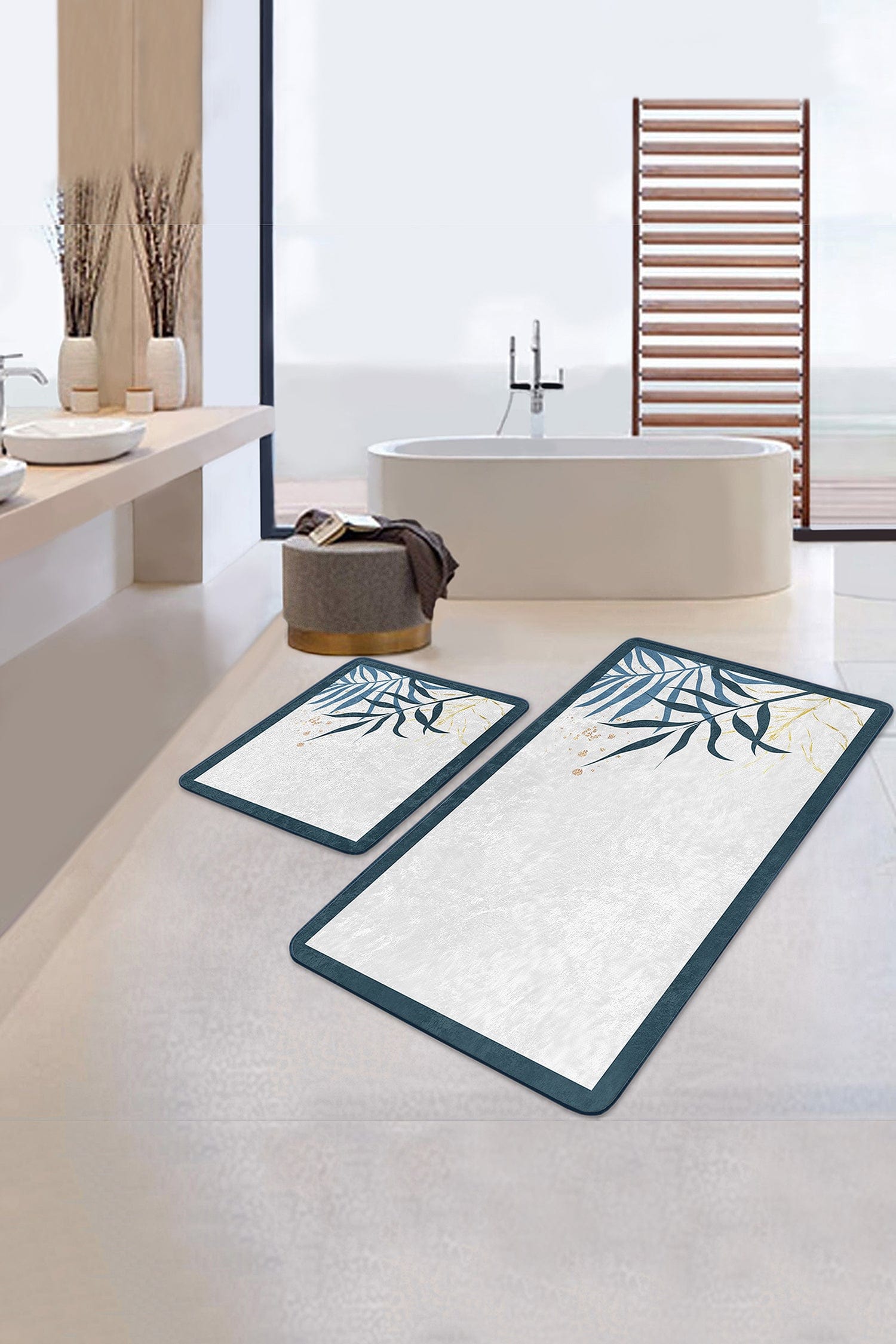 Set di 2 Tappetini da bagno antiscivolo Asli BPS200 Rectangle Multicolore, 100 x 60 cm / 60 x 50 cm (1)