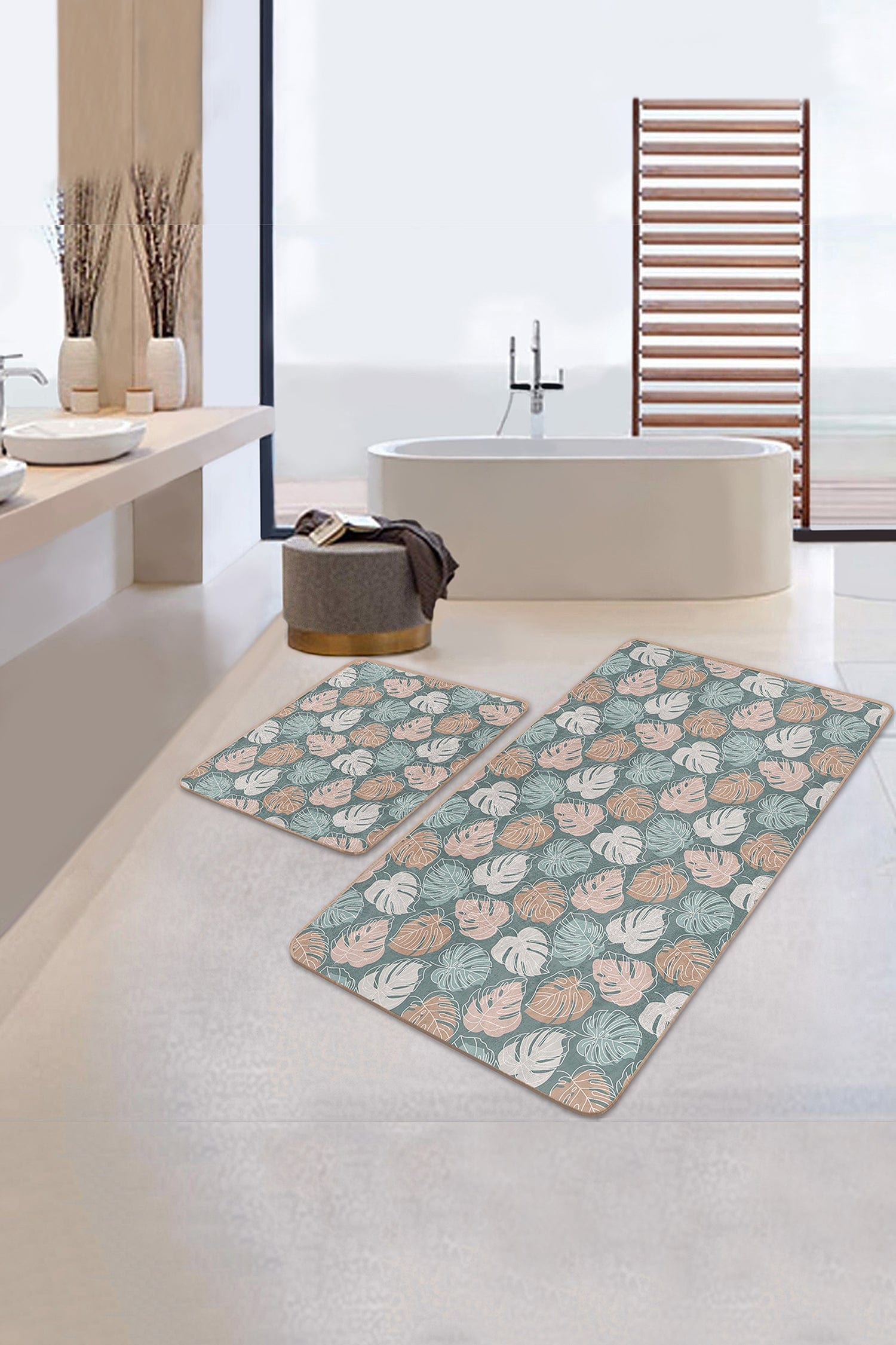 Set di 2 Tappetini da bagno antiscivolo Asli BPS201 Rectangle Multicolore, 100 x 60 cm / 60 x 50 cm