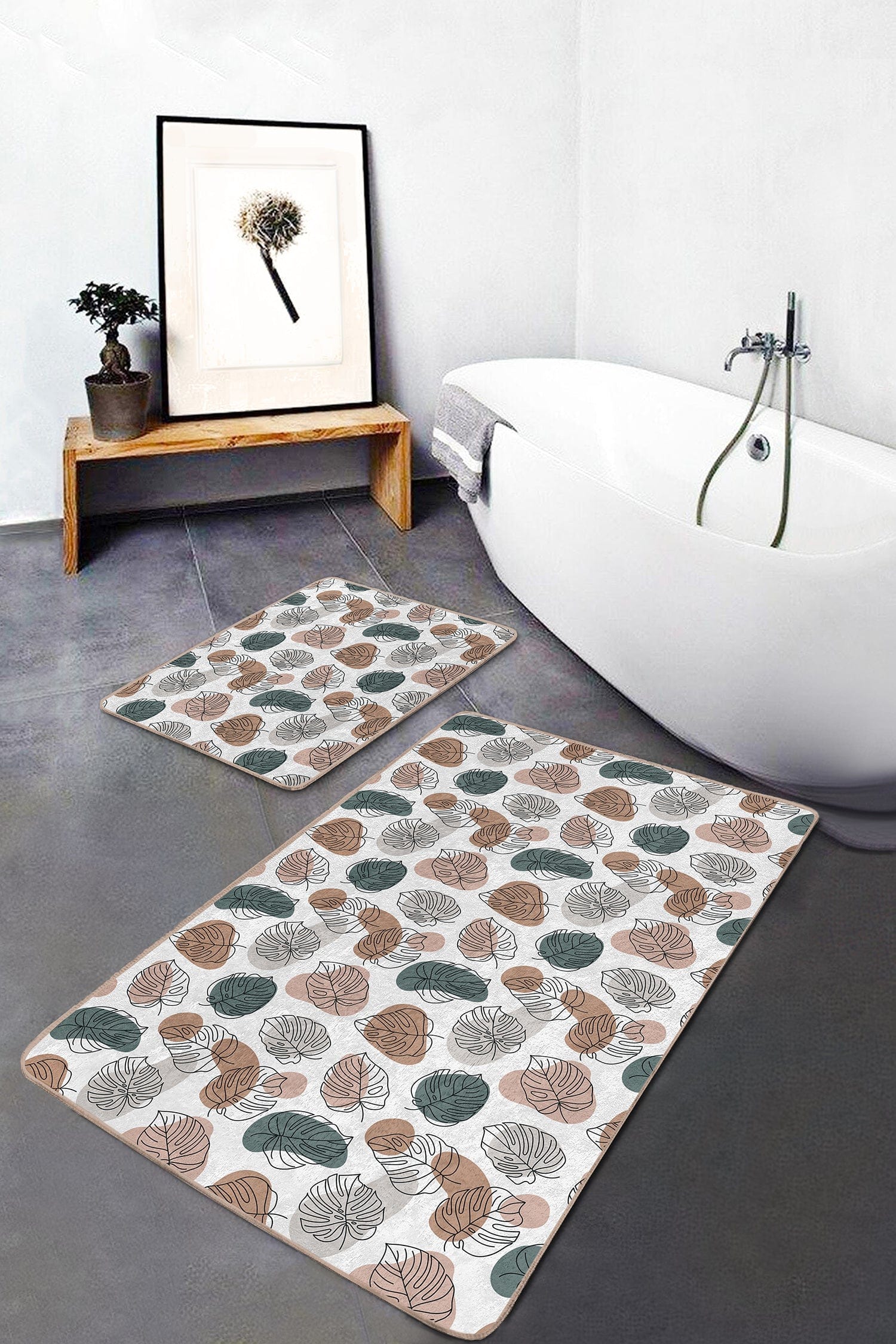 Set di 2 Tappetini da bagno antiscivolo Asli BPS202 Rectangle Multicolore, 100 x 60 cm / 60 x 50 cm (2)