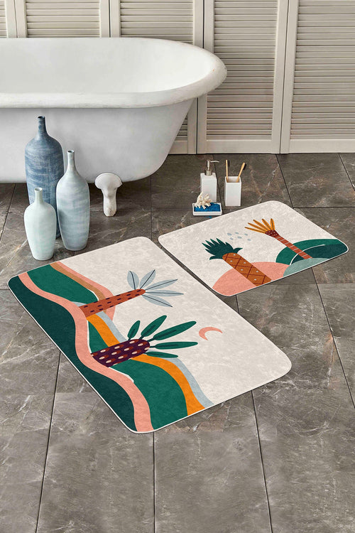 Set di 2 Tappetini da bagno antiscivolo Asli BPS204 Rectangle Multicolore, 100 x 60 cm / 60 x 50 cm