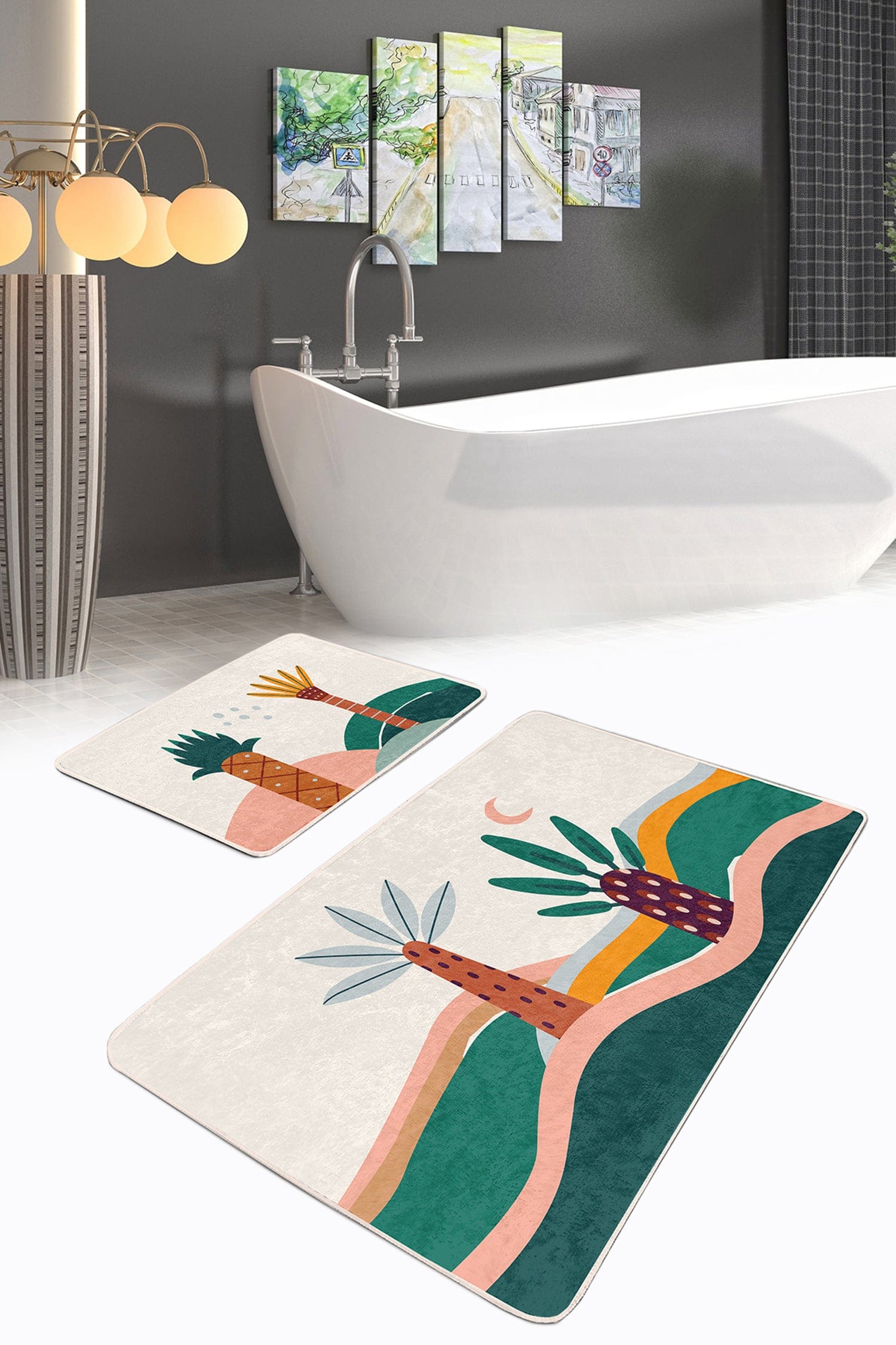 Set di 2 Tappetini da bagno antiscivolo Asli BPS204 Rectangle Multicolore, 100 x 60 cm / 60 x 50 cm (1)