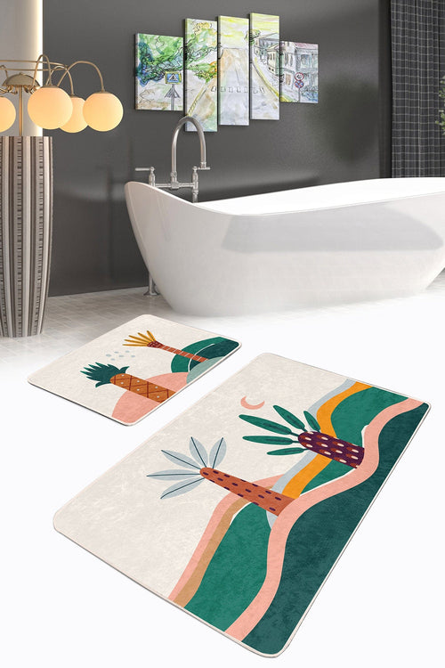 Set di 2 Tappetini da bagno antiscivolo Asli BPS204 Rectangle Multicolore, 100 x 60 cm / 60 x 50 cm (1)