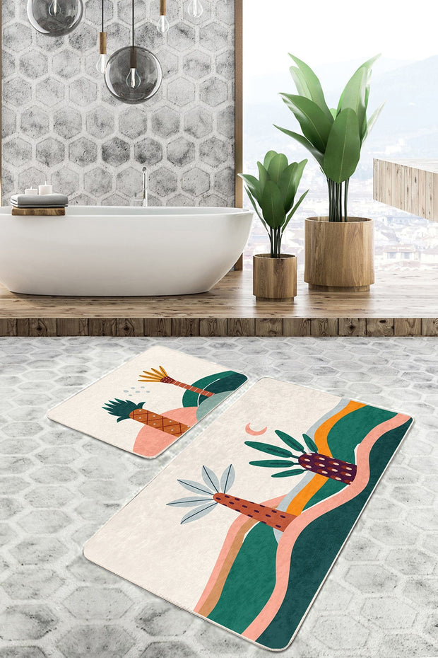 Set di 2 Tappetini da bagno antiscivolo Asli BPS204 Rectangle Multicolore, 100 x 60 cm / 60 x 50 cm (2)