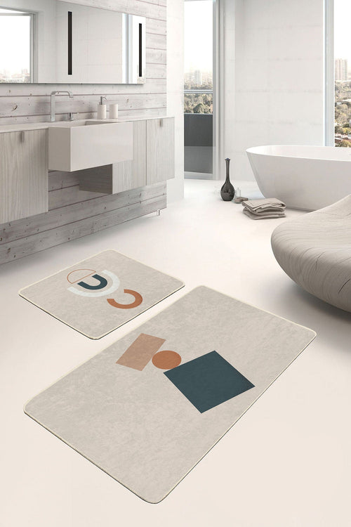 Set di 2 Tappetini da bagno antiscivolo Asli BPS205 Rectangle Multicolore, 100 x 60 cm / 60 x 50 cm