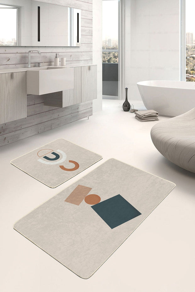 Set di 2 Tappetini da bagno antiscivolo Asli BPS205 Rectangle Multicolore, 100 x 60 cm / 60 x 50 cm