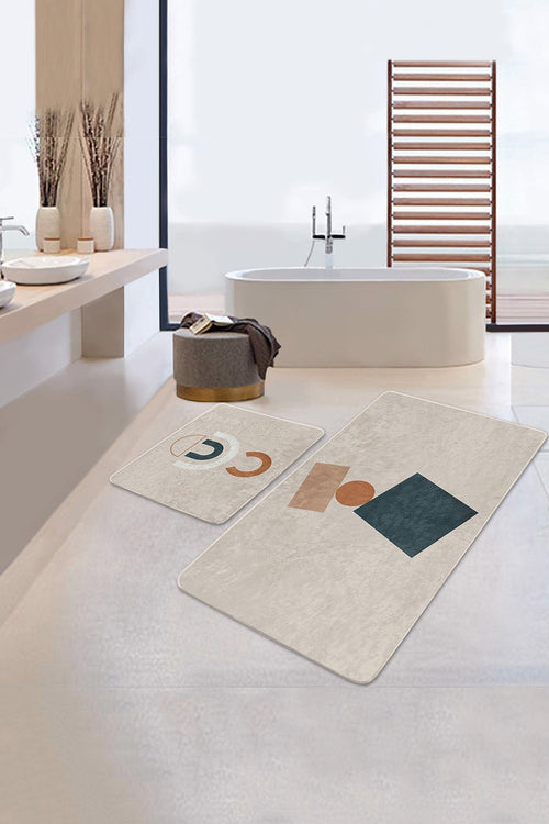 Hillkar Global Set di 2 Tappetini da bagno antiscivolo Asli BPS205 Rectangle Multicolore, 100 x 60 cm / 60 x 50 cm