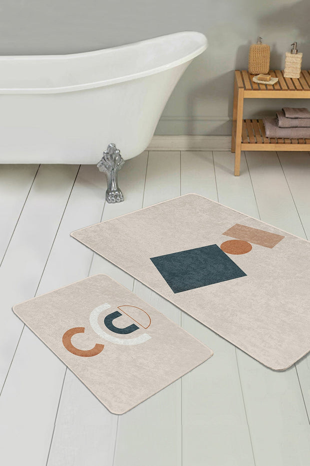 Hillkar Global Set di 2 Tappetini da bagno antiscivolo Asli BPS205 Rectangle Multicolore, 100 x 60 cm / 60 x 50 cm