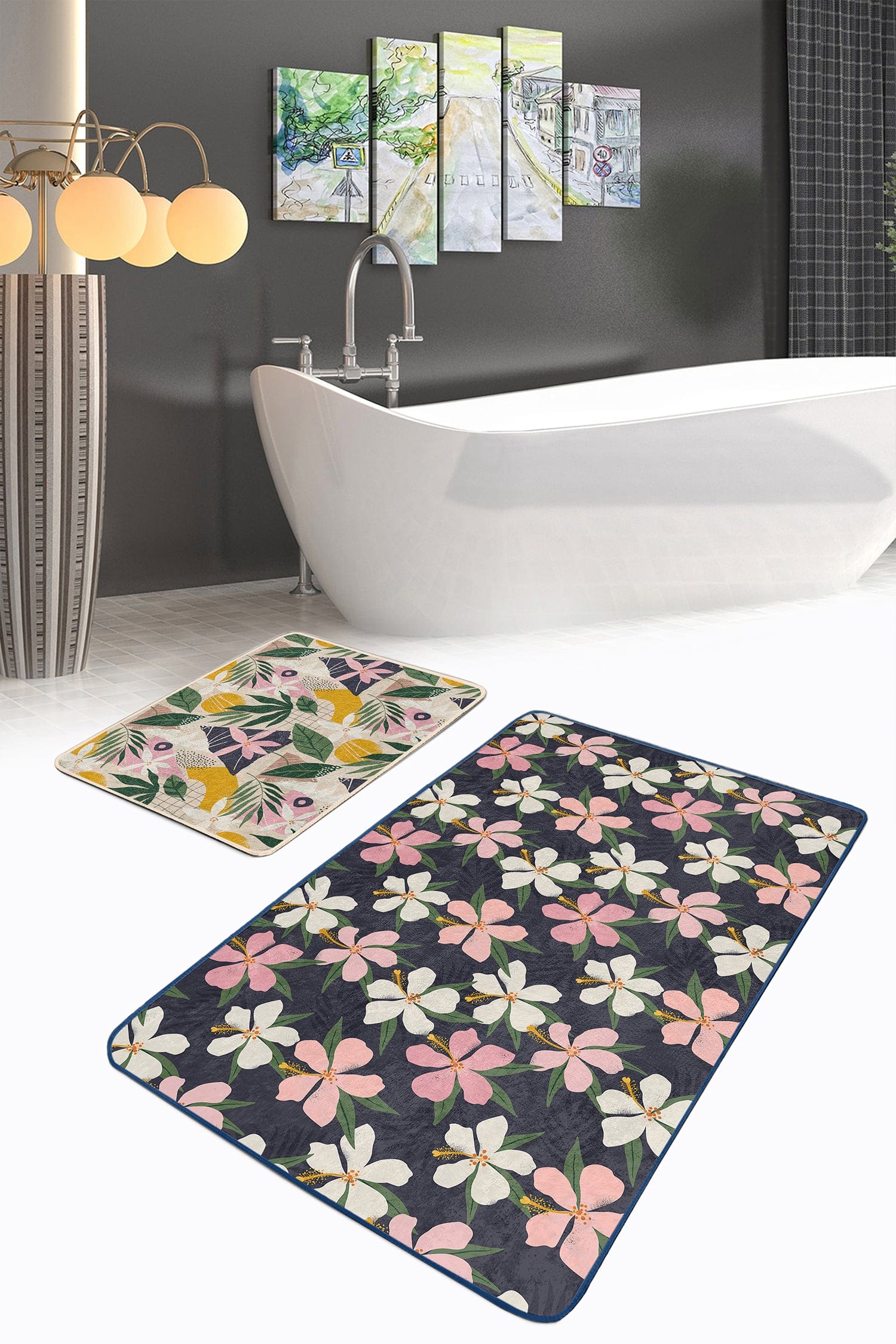 Set di 2 Tappetini da bagno antiscivolo Asli BPS206 Rectangle Multicolore, 100 x 60 cm / 60 x 50 cm (1)