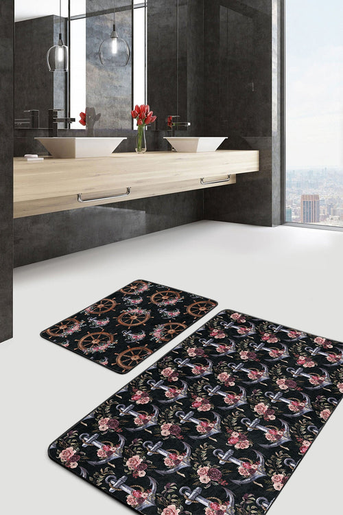 Set di 2 Tappetini da bagno antiscivolo Aysa BPS319 Rectangle Multicolore, 100 x 60 cm / 60 x 50 cm