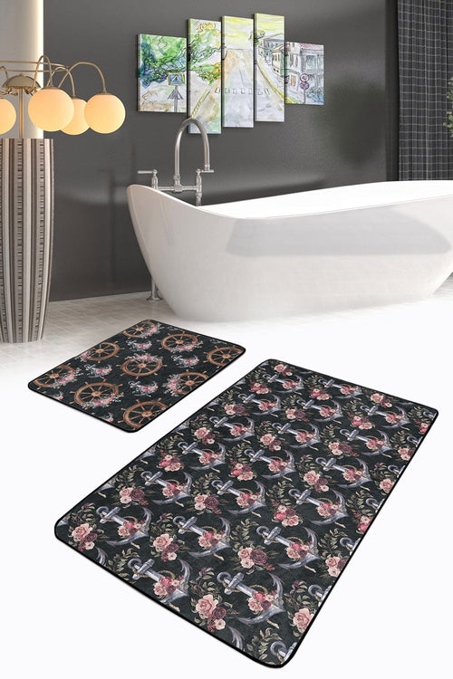 Set di 2 Tappetini da bagno antiscivolo Aysa BPS319 Rectangle Multicolore, 100 x 60 cm / 60 x 50 cm (1)