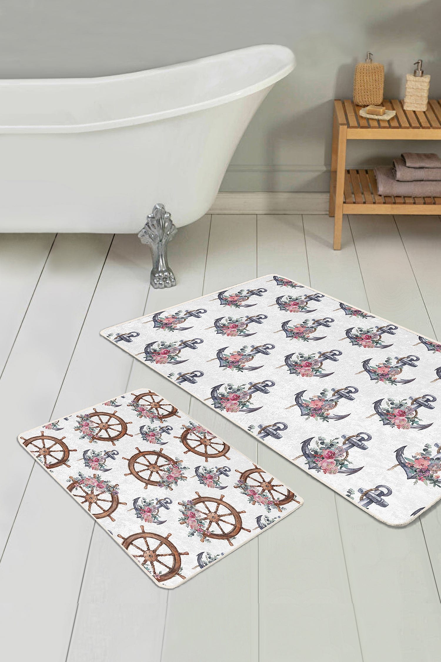 Set di 2 Tappetini da bagno antiscivolo Aysa BPS320 Rectangle Multicolore, 100 x 60 cm / 60 x 50 cm