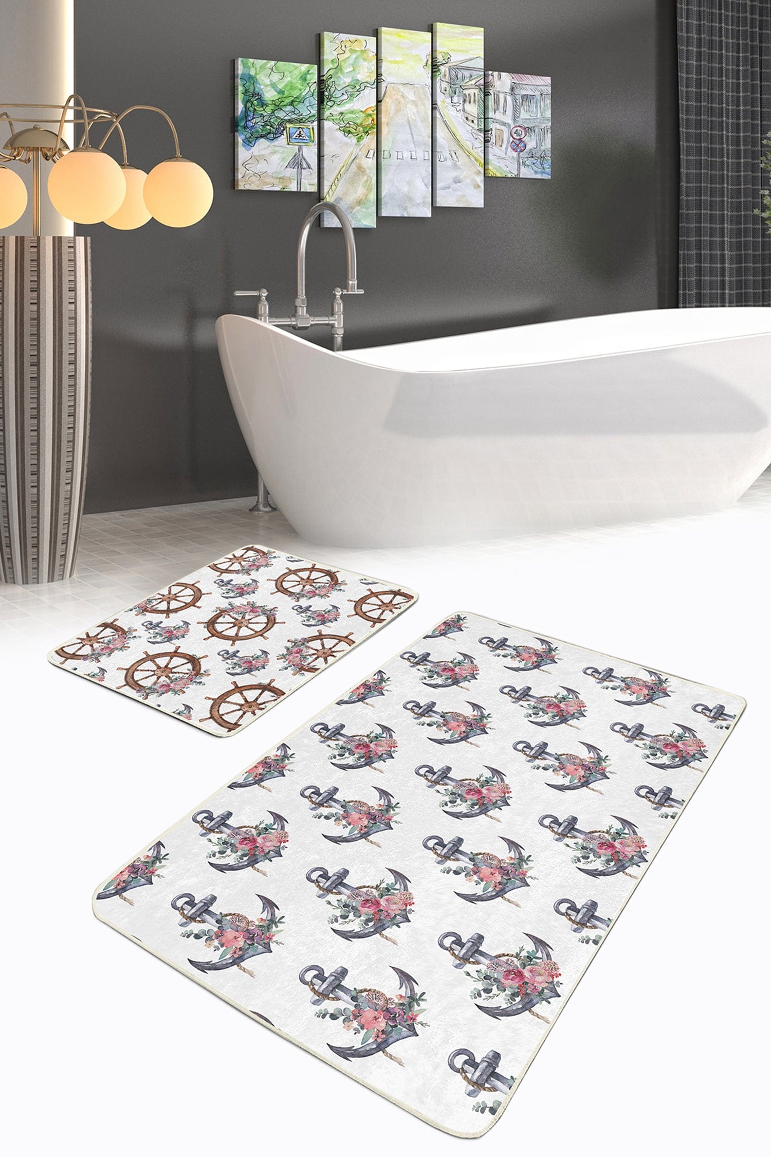 Set di 2 Tappetini da bagno antiscivolo Aysa BPS320 Rectangle Multicolore, 100 x 60 cm / 60 x 50 cm (2)