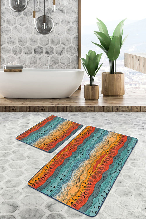 Set di 2 Tappetini da bagno antiscivolo Aysa BPS328 Rectangle Multicolore, 100 x 60 cm / 60 x 50 cm
