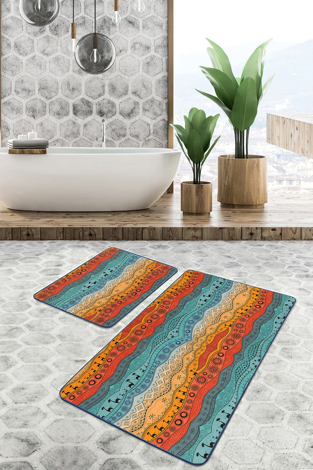 Set di 2 Tappetini da bagno antiscivolo Aysa BPS328 Rectangle Multicolore, 100 x 60 cm / 60 x 50 cm