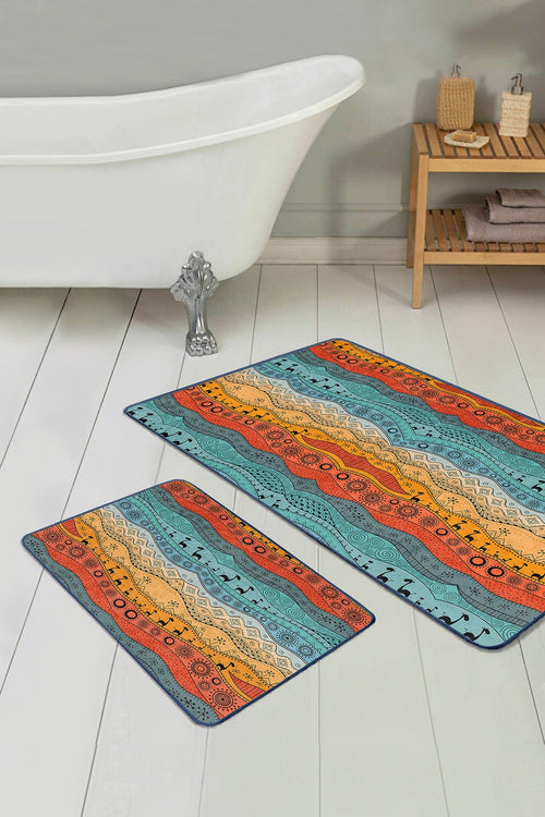 Set di 2 Tappetini da bagno antiscivolo Aysa BPS328 Rectangle Multicolore, 100 x 60 cm / 60 x 50 cm (1)