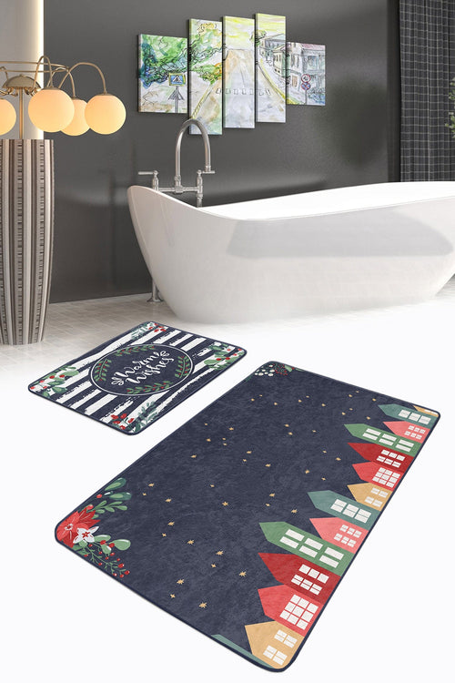 Set di 2 Tappetini da bagno antiscivolo Aysa BPS330 Rectangle Multicolore, 100 x 60 cm / 60 x 50 cm