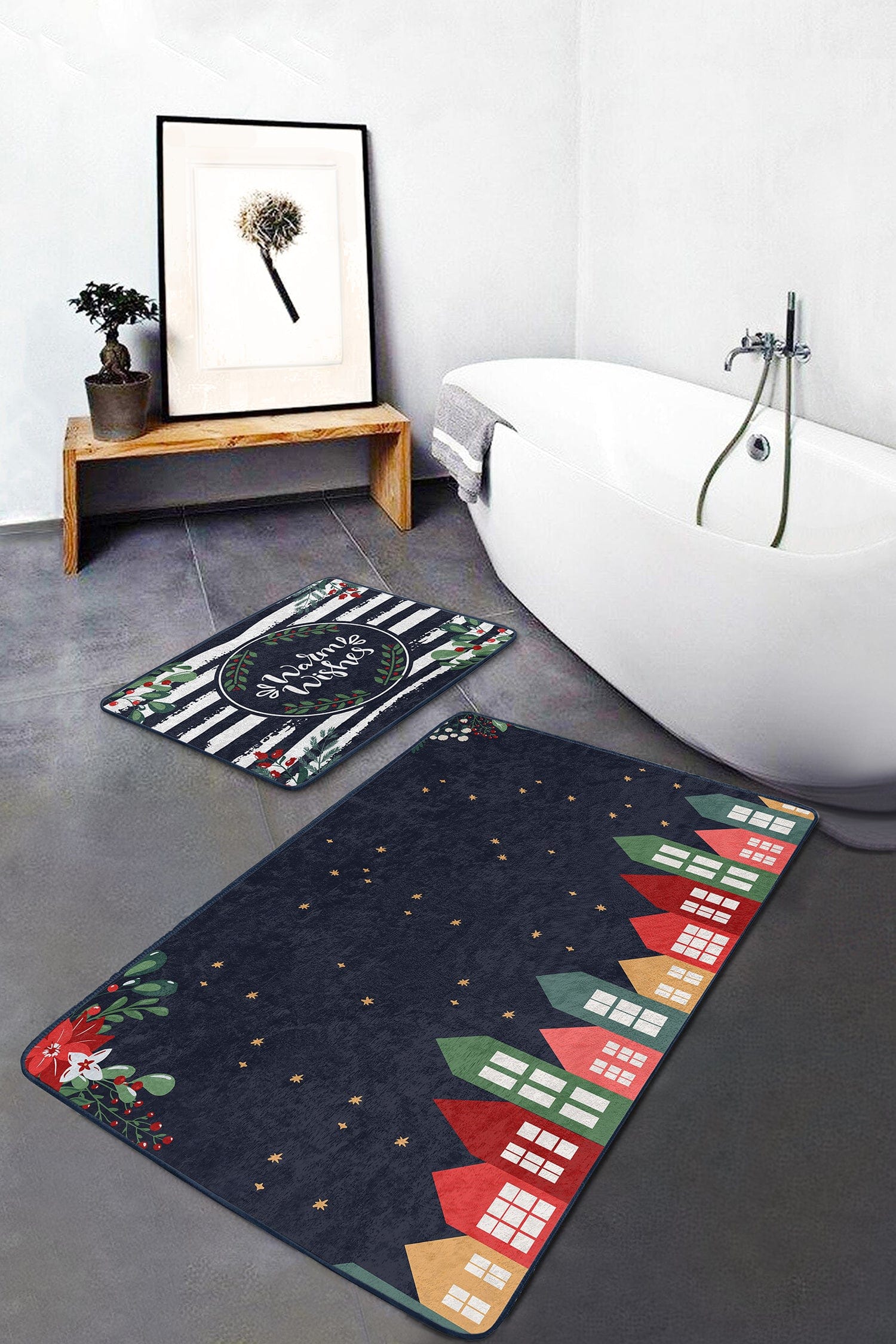 Set di 2 Tappetini da bagno antiscivolo Aysa BPS330 Rectangle Multicolore, 100 x 60 cm / 60 x 50 cm (1)