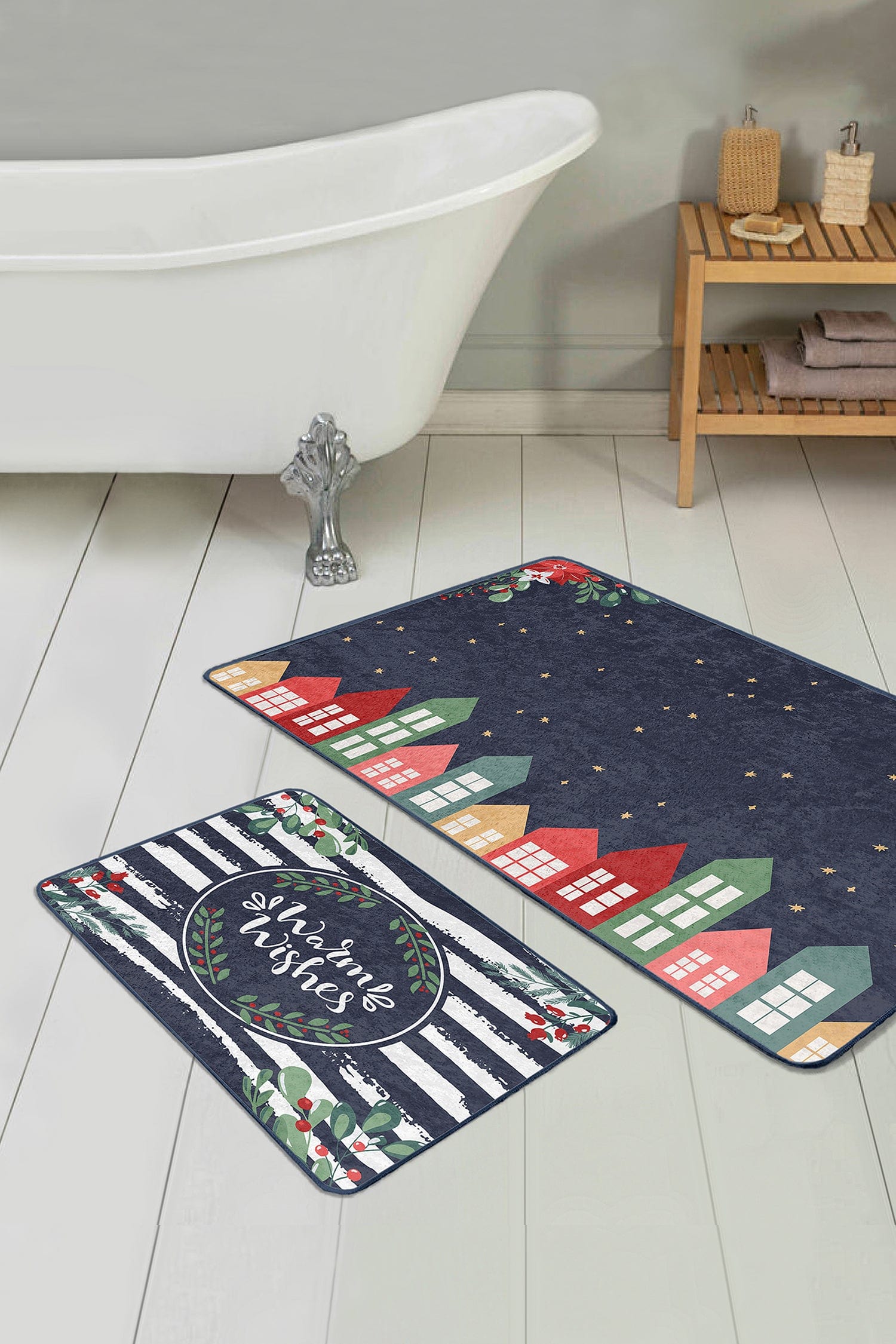 Set di 2 Tappetini da bagno antiscivolo Aysa BPS330 Rectangle Multicolore, 100 x 60 cm / 60 x 50 cm (2)