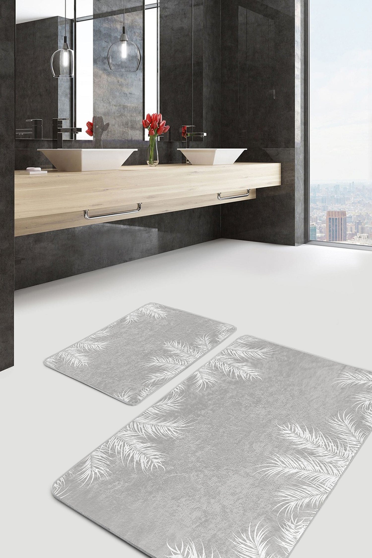 Set di 2 Tappetini da bagno antiscivolo Azra BPS241 Rectangle Multicolore, 100 x 60 cm / 60 x 50 cm (2)