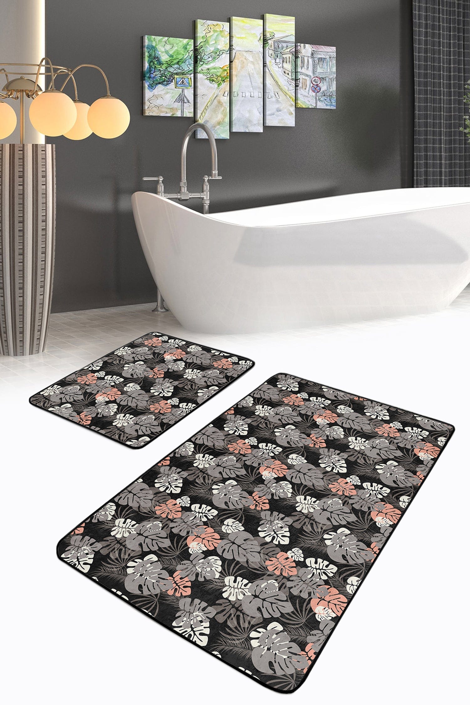 Set di 2 Tappetini da bagno antiscivolo Azra BPS242 Rectangle Multicolore, 100 x 60 cm / 60 x 50 cm