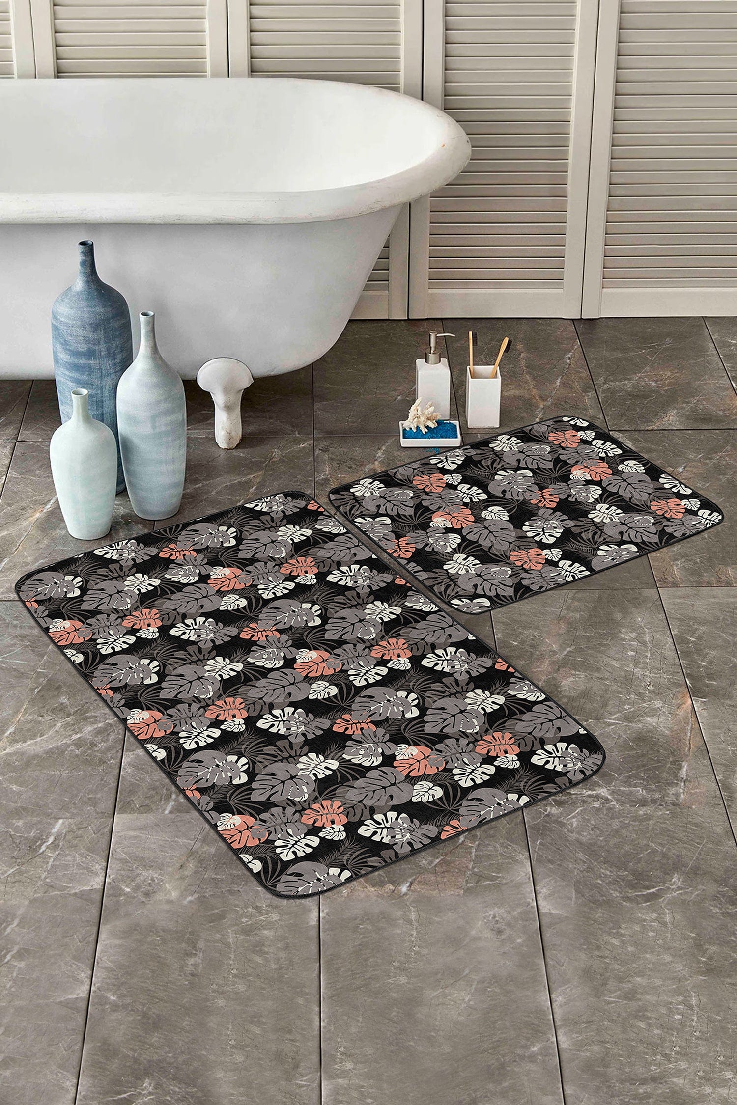 Set di 2 Tappetini da bagno antiscivolo Azra BPS242 Rectangle Multicolore, 100 x 60 cm / 60 x 50 cm (1)