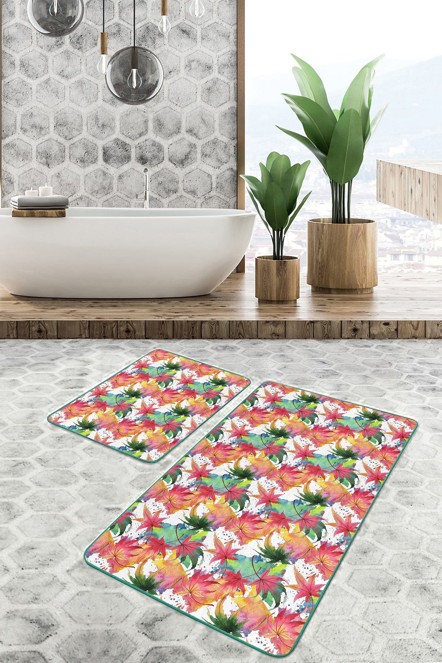 Set di 2 Tappetini da bagno antiscivolo Azra BPS243 Rectangle Multicolore, 100 x 60 cm / 60 x 50 cm (1)