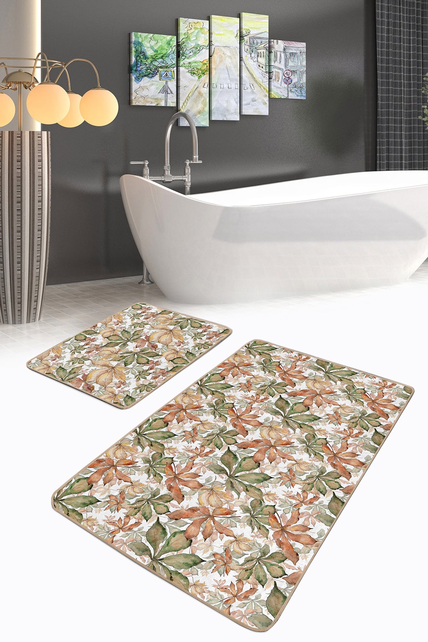 Set di 2 Tappetini da bagno antiscivolo Azra BPS244 Rectangle Multicolore, 100 x 60 cm / 60 x 50 cm (2)