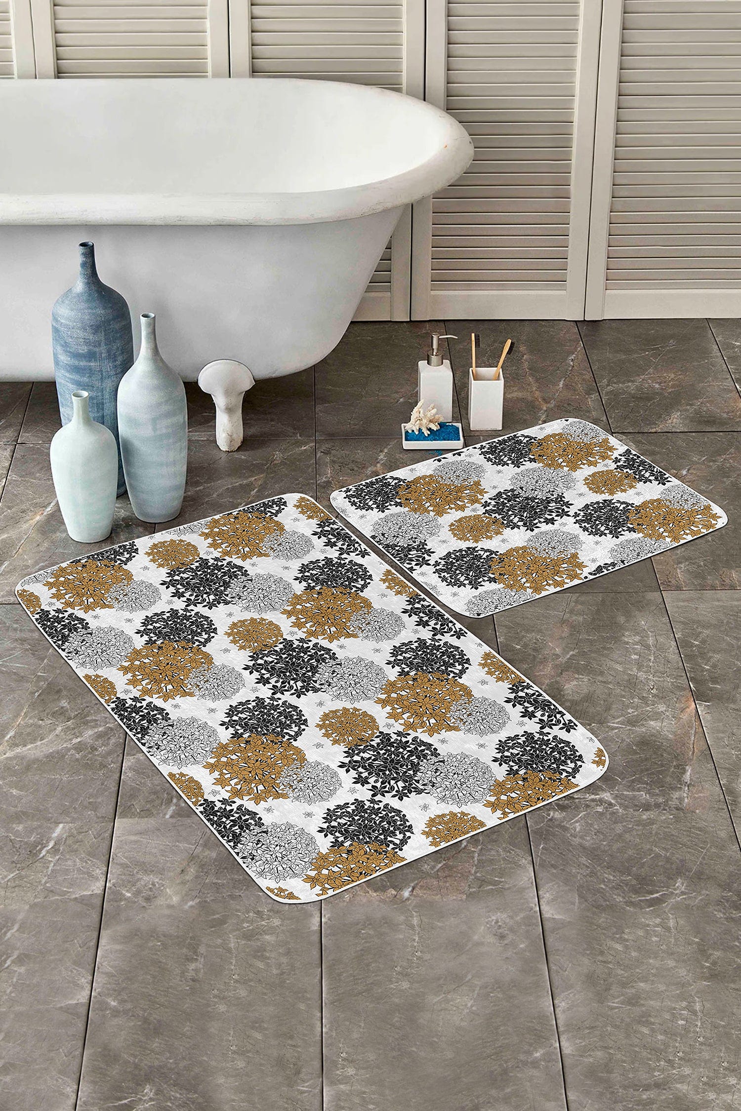 Set di 2 Tappetini da bagno antiscivolo Azra BPS245 Rectangle Multicolore, 100 x 60 cm / 60 x 50 cm