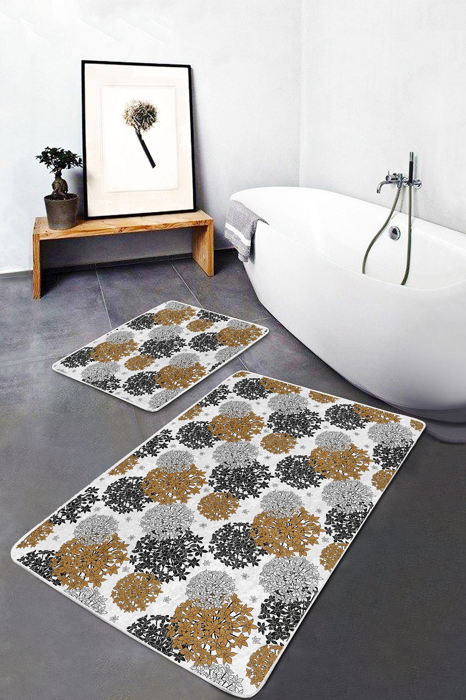Set di 2 Tappetini da bagno antiscivolo Azra BPS245 Rectangle Multicolore, 100 x 60 cm / 60 x 50 cm (1)