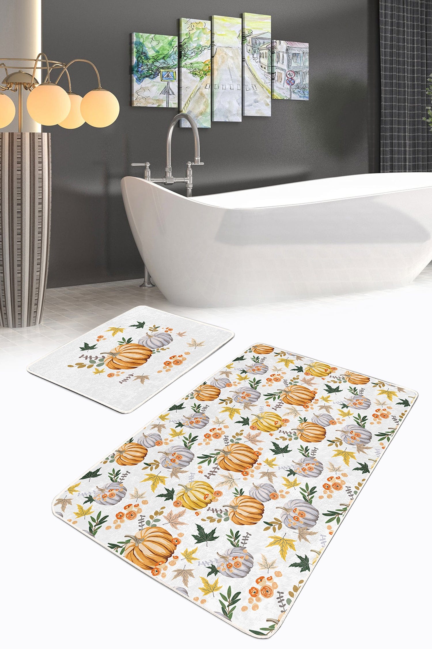 Set di 2 Tappetini da bagno antiscivolo Azra BPS247 Rectangle Multicolore, 100 x 60 cm / 60 x 50 cm (2)