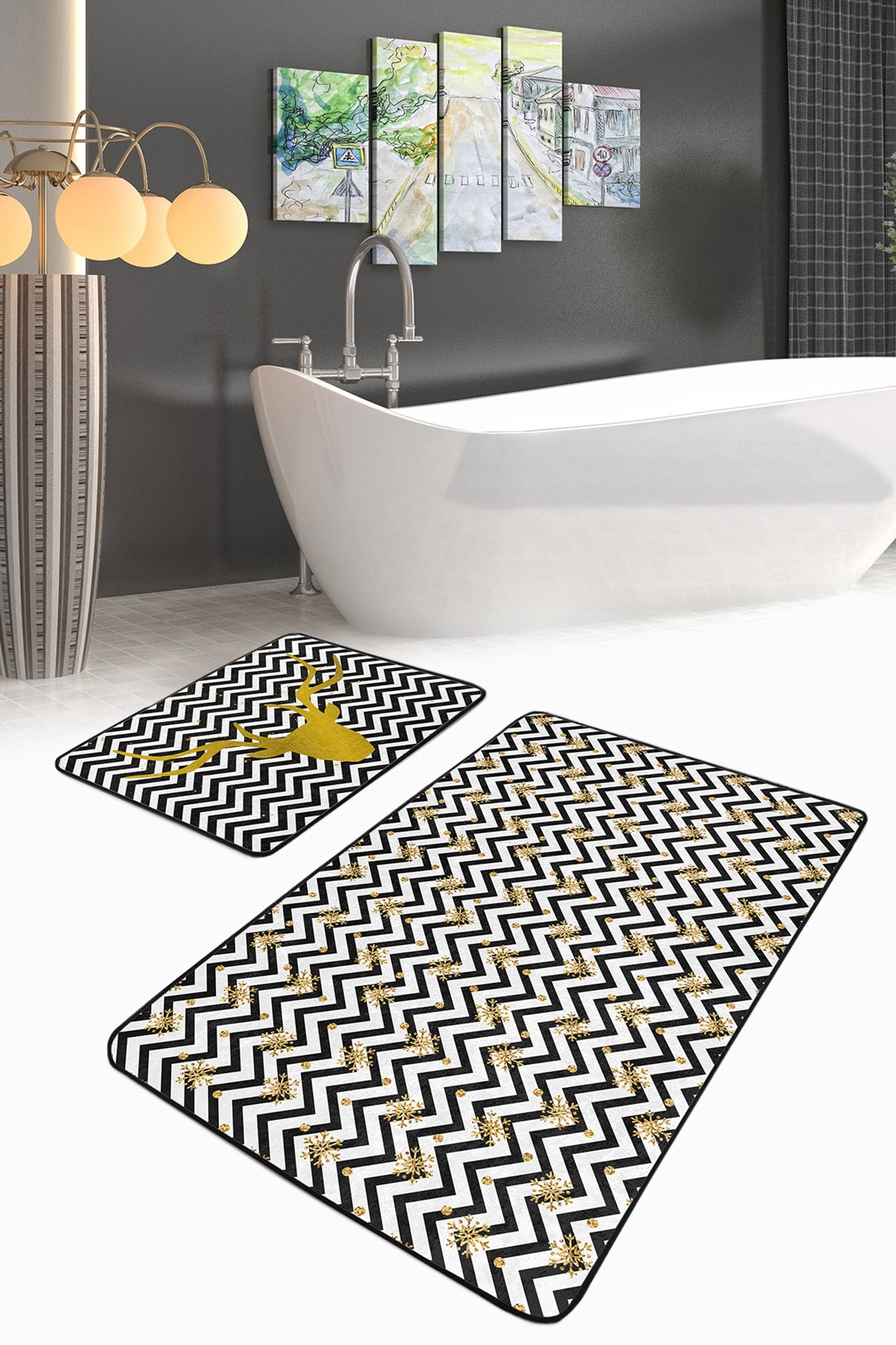 Set di 2 Tappetini da bagno antiscivolo Bade BPS139 Rectangle Multicolore, 100 x 60 cm / 60 x 50 cm (2)