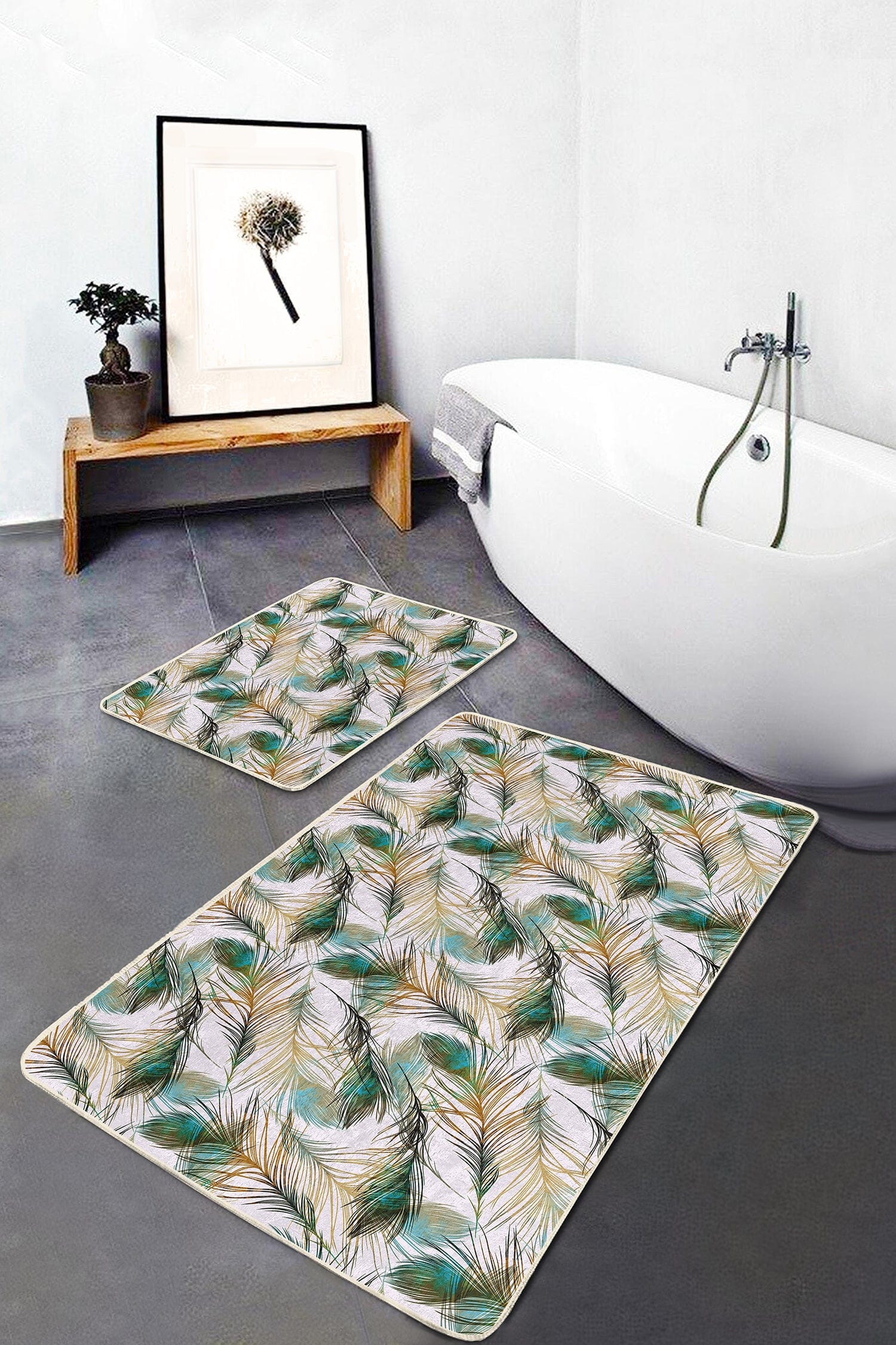 Set di 2 Tappetini da bagno antiscivolo Bade BPS142 Rectangle Multicolore, 100 x 60 cm / 60 x 50 cm