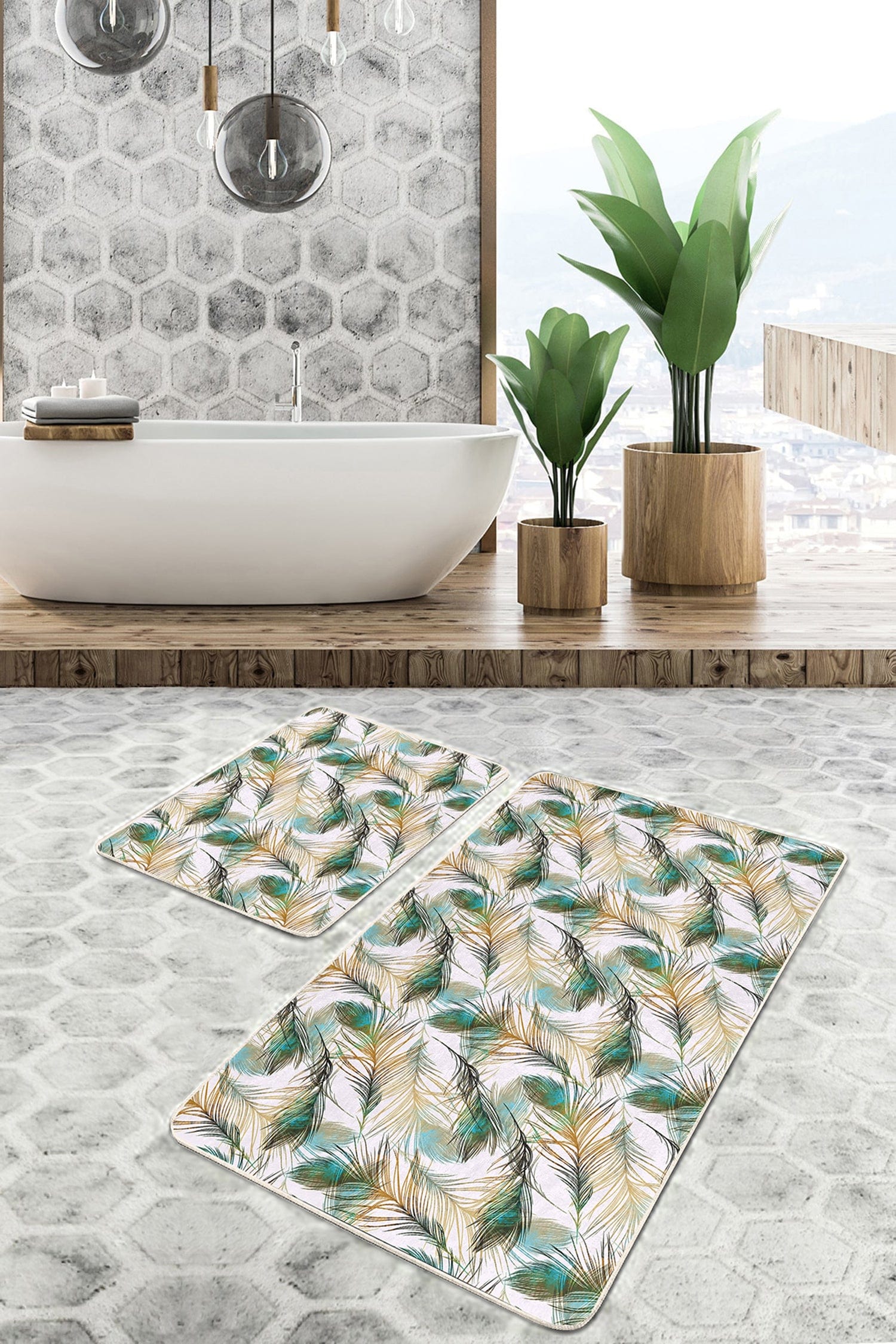 Set di 2 Tappetini da bagno antiscivolo Bade BPS142 Rectangle Multicolore, 100 x 60 cm / 60 x 50 cm (2)