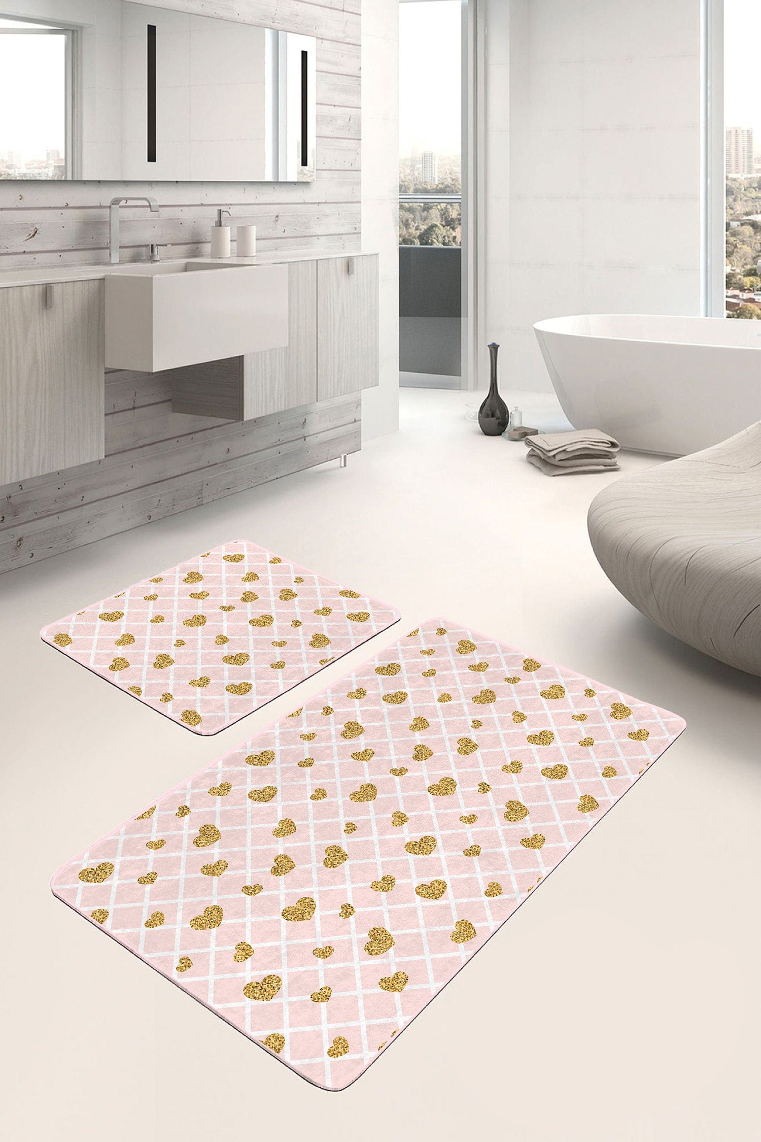 Set di 2 Tappetini da bagno antiscivolo Bade BPS144 Rectangle Multicolore, 100 x 60 cm / 60 x 50 cm (2)