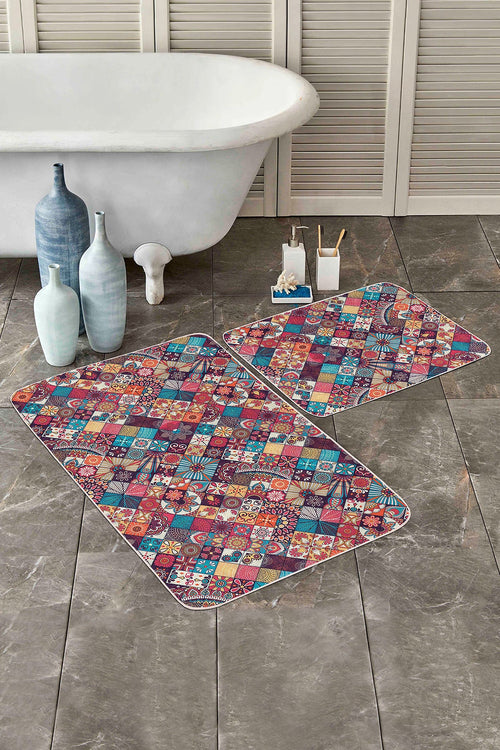 Set di 2 Tappetini da bagno antiscivolo Bade BPS146 Rectangle Multicolore, 100 x 60 cm / 60 x 50 cm