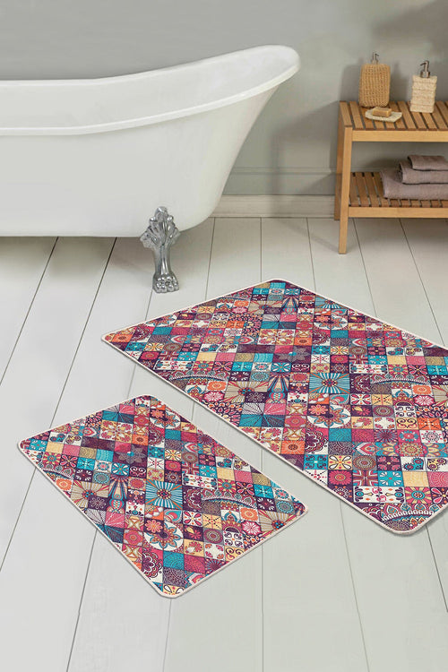 Set di 2 Tappetini da bagno antiscivolo Bade BPS146 Rectangle Multicolore, 100 x 60 cm / 60 x 50 cm (1)