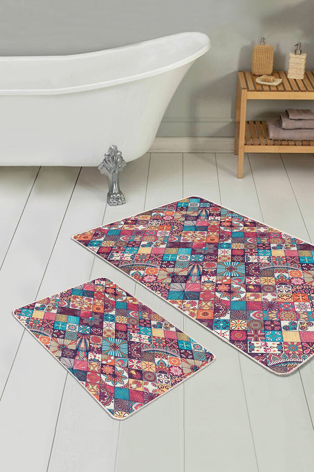 Set di 2 Tappetini da bagno antiscivolo Bade BPS146 Rectangle Multicolore, 100 x 60 cm / 60 x 50 cm (1)