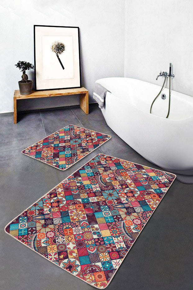 Set di 2 Tappetini da bagno antiscivolo Bade BPS146 Rectangle Multicolore, 100 x 60 cm / 60 x 50 cm (2)