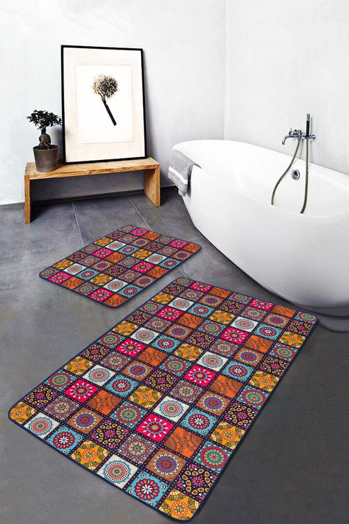 Set di 2 Tappetini da bagno antiscivolo Bade BPS147 Rectangle Multicolore, 100 x 60 cm / 60 x 50 cm