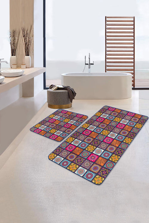 Set di 2 Tappetini da bagno antiscivolo Bade BPS147 Rectangle Multicolore, 100 x 60 cm / 60 x 50 cm (1)