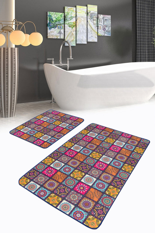 Set di 2 Tappetini da bagno antiscivolo Bade BPS147 Rectangle Multicolore, 100 x 60 cm / 60 x 50 cm (2)