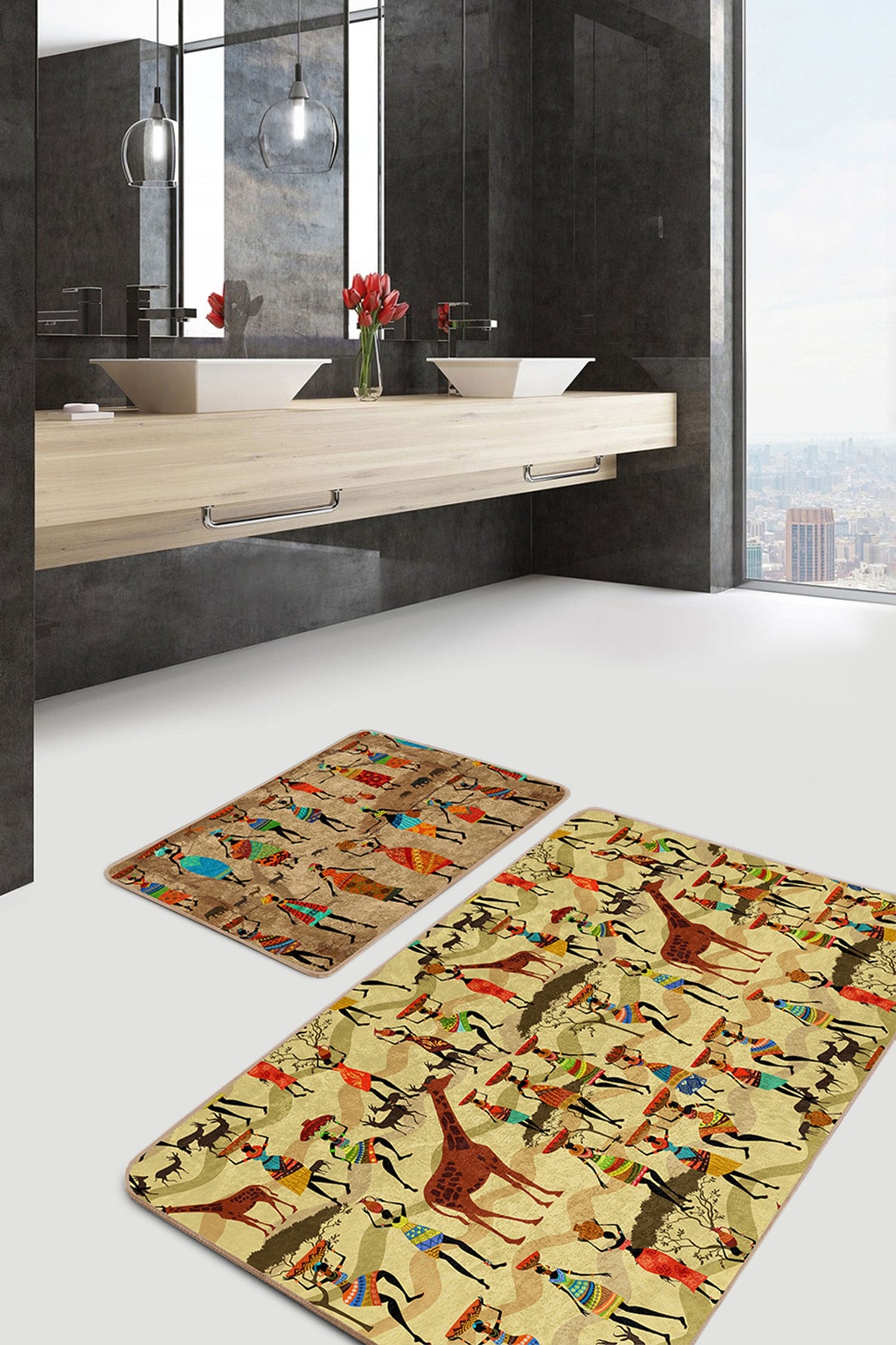 Set di 2 Tappetini da bagno antiscivolo Bade BPS148 Rectangle Multicolore, 100 x 60 cm / 60 x 50 cm (2)