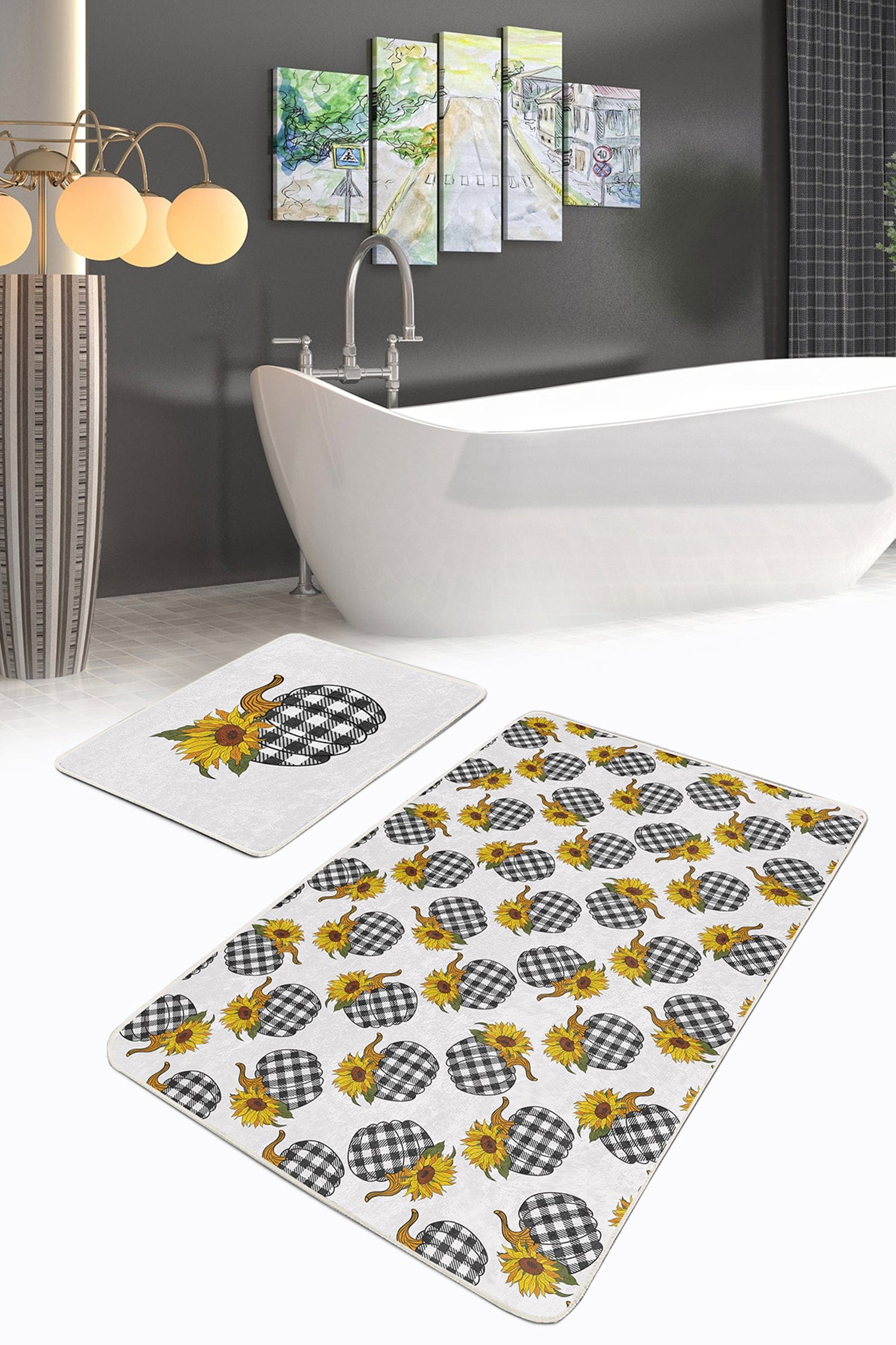 Set di 2 Tappetini da bagno antiscivolo Barris BPS271 Rectangle Multicolore, 100 x 60 cm / 60 x 50 cm (2)