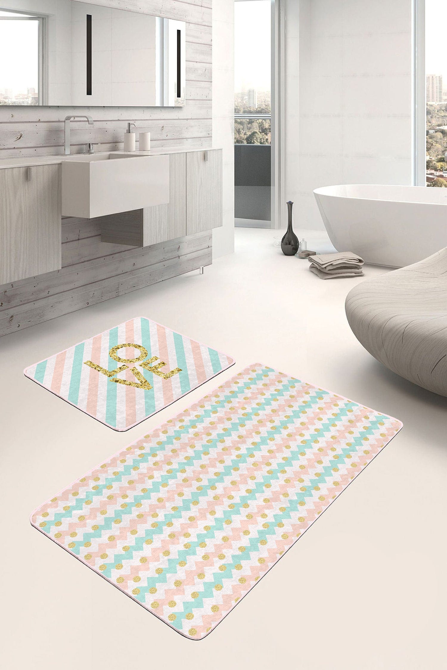 Set di 2 Tappetini da bagno antiscivolo Barris BPS274 Rectangle Multicolore, 100 x 60 cm / 60 x 50 cm
